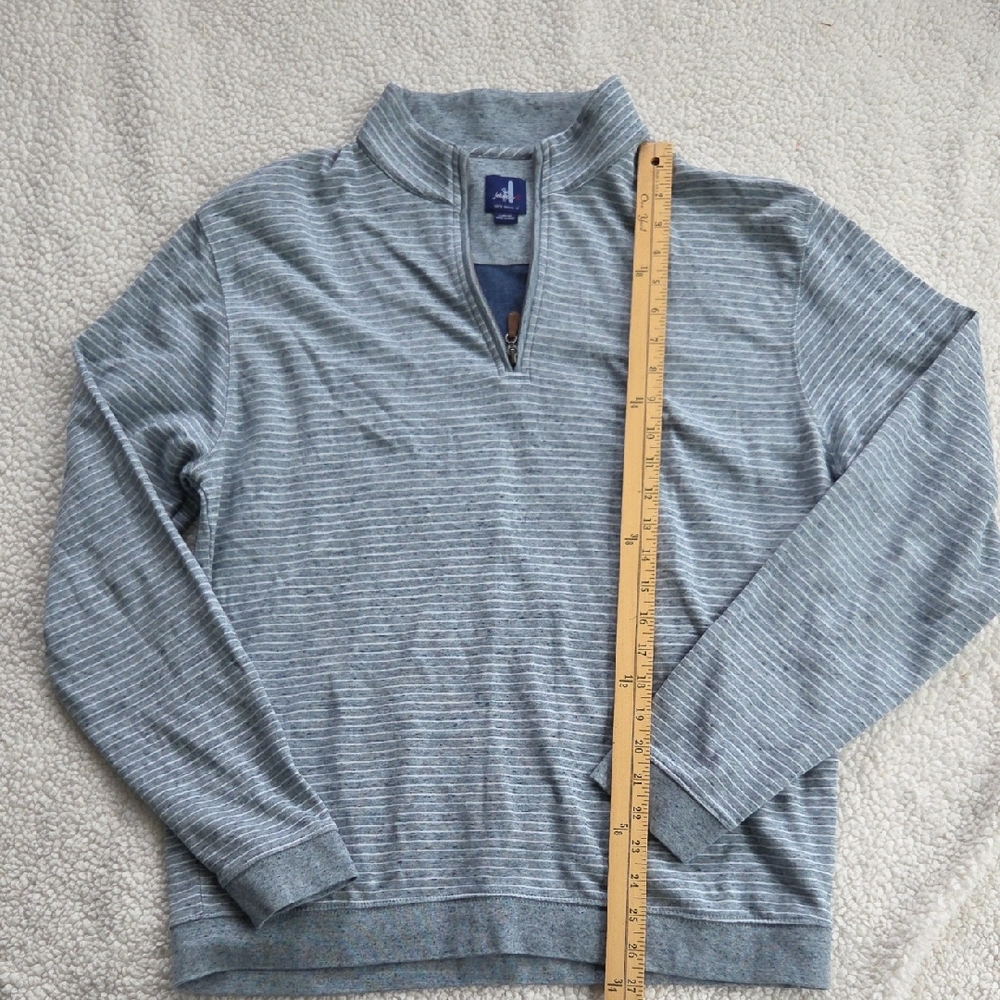 Johnnie-O Skiles Sweater Mens Large 1/4 Zip Pullover Knit Blue Striped Sweater.